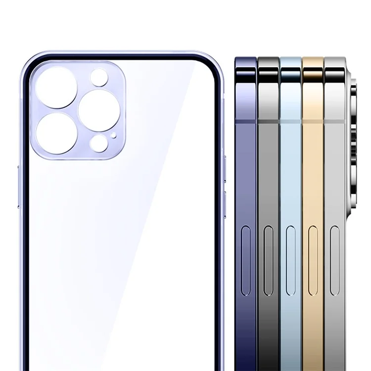 IM-CHEN Shockproof Phone Case for iPhone 14 Pro Max, Stainless Steel Bumper Transparent PC Back Cover - Black