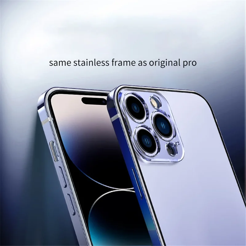 IM-CHEN Shockproof Phone Case for iPhone 14 Pro Max, Stainless Steel Bumper Transparent PC Back Cover - Silver