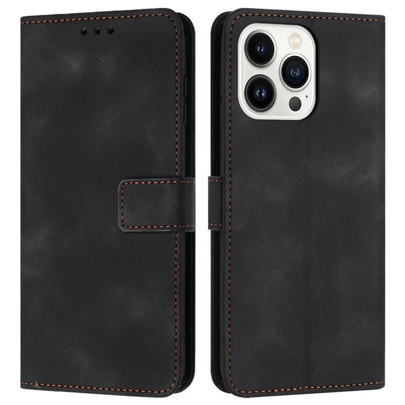 For iPhone 16 Pro Leather Case Solid Color Wallet Protective Phone Cover - Black
