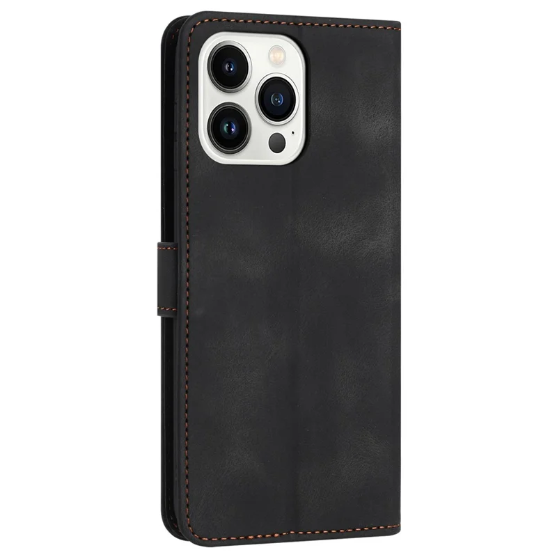 For iPhone 16 Pro Leather Case Solid Color Wallet Protective Phone Cover - Black