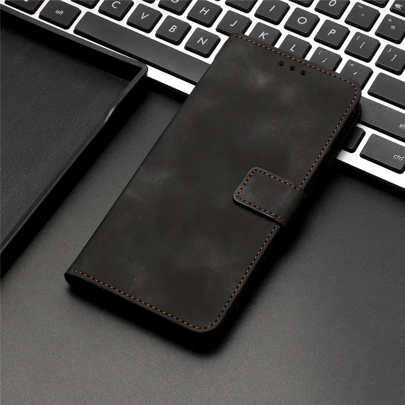 For iPhone 16 Pro Leather Case Solid Color Wallet Protective Phone Cover - Black