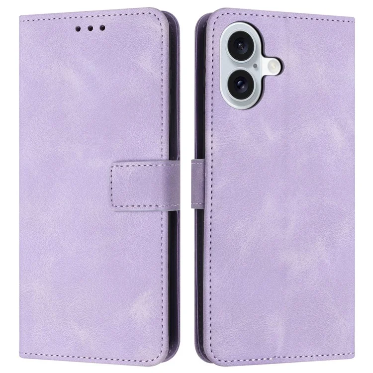 Para iPhone 16 Plus Leather Case Solid Color Wallet Protective Phone Cover - Roxo