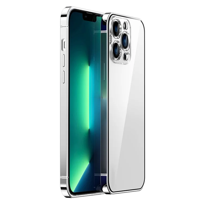 IM-CHEN For iPhone 13 Pro Max 6.7 inch Anti-scratch Phone Case Stainless Steel Frame + Transparent PC Back Drop-proof Cover - Silver