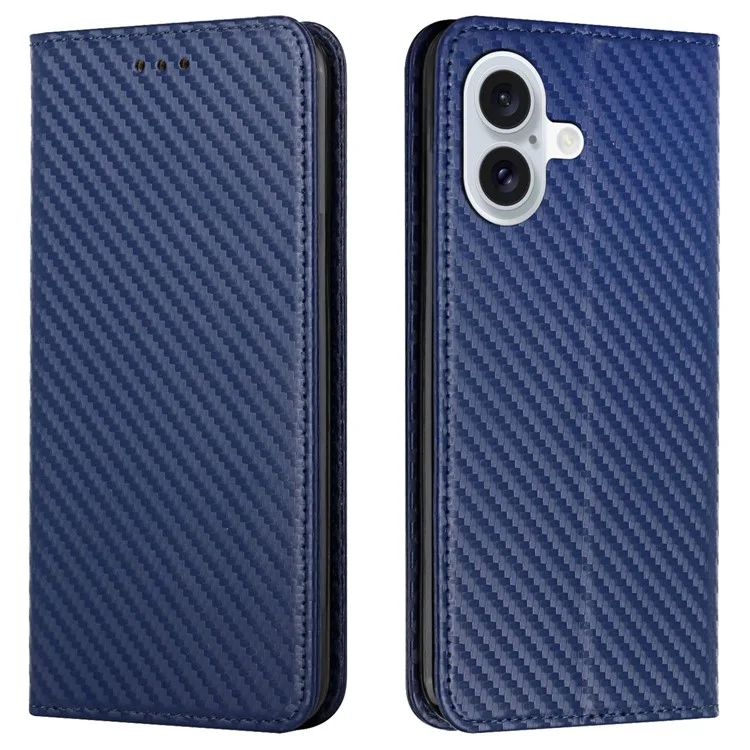 For iPhone 16 Case Leather Flip Phone Cover Stand Strong Magnetic Closure - Blue