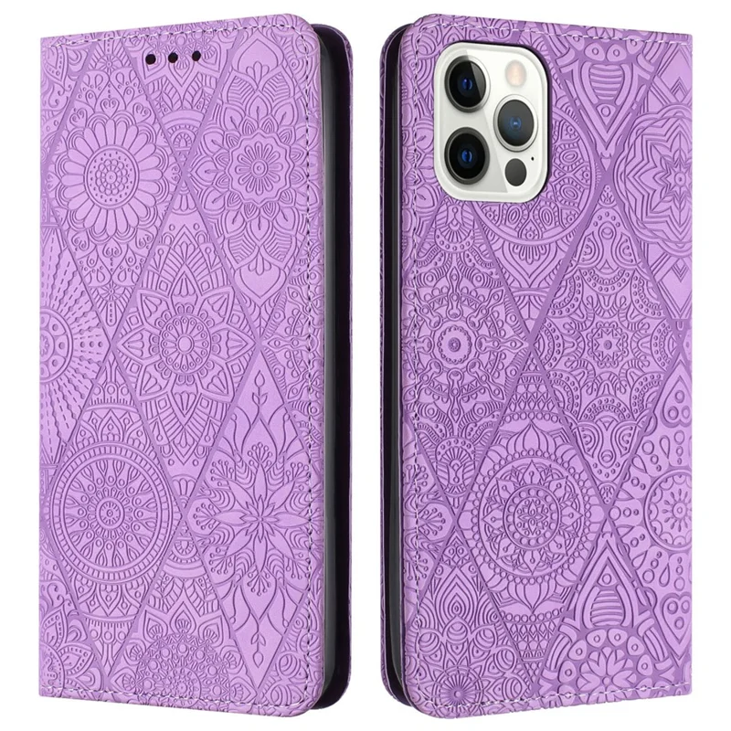 Para Iphone 16 Pro Max Case Imprimido Flower Wallet Stand Cover Telephone - Púrpura