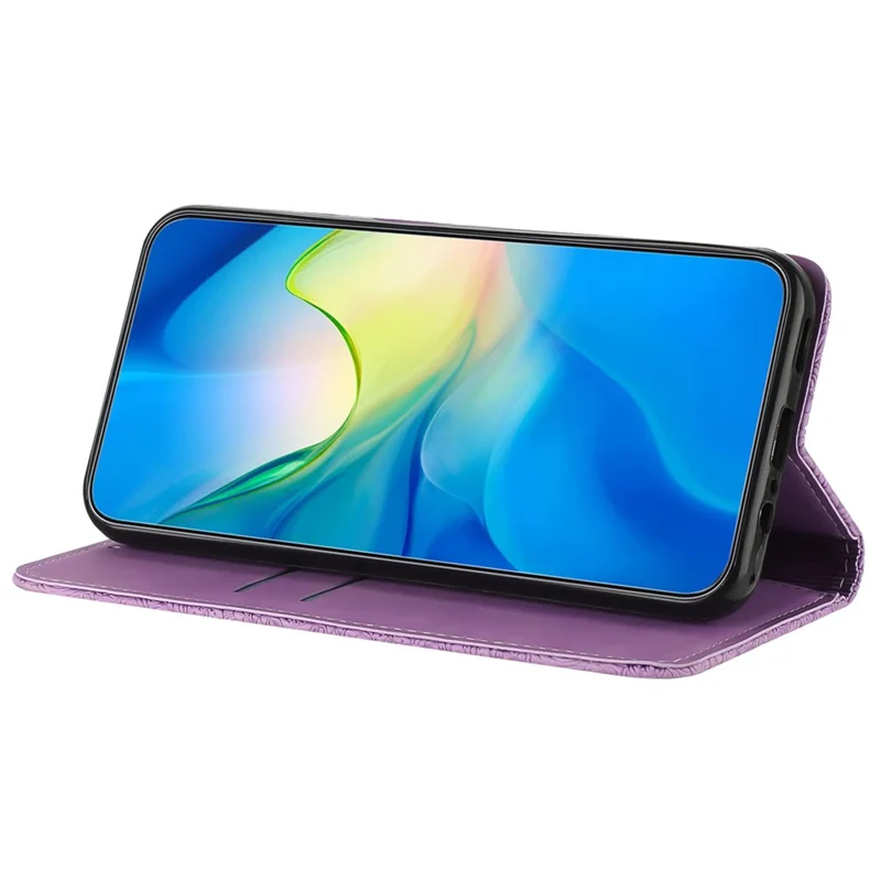 Para Iphone 16 Pro Max Case Imprimido Flower Wallet Stand Cover Telephone - Púrpura