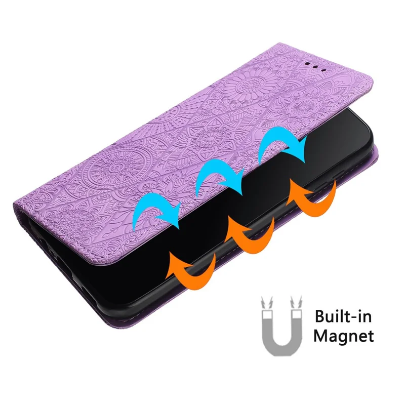 Para Iphone 16 Pro Max Case Imprimido Flower Wallet Stand Cover Telephone - Púrpura