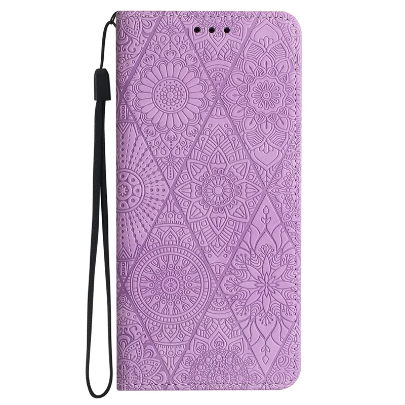 Para Iphone 16 Pro Max Case Imprimido Flower Wallet Stand Cover Telephone - Púrpura