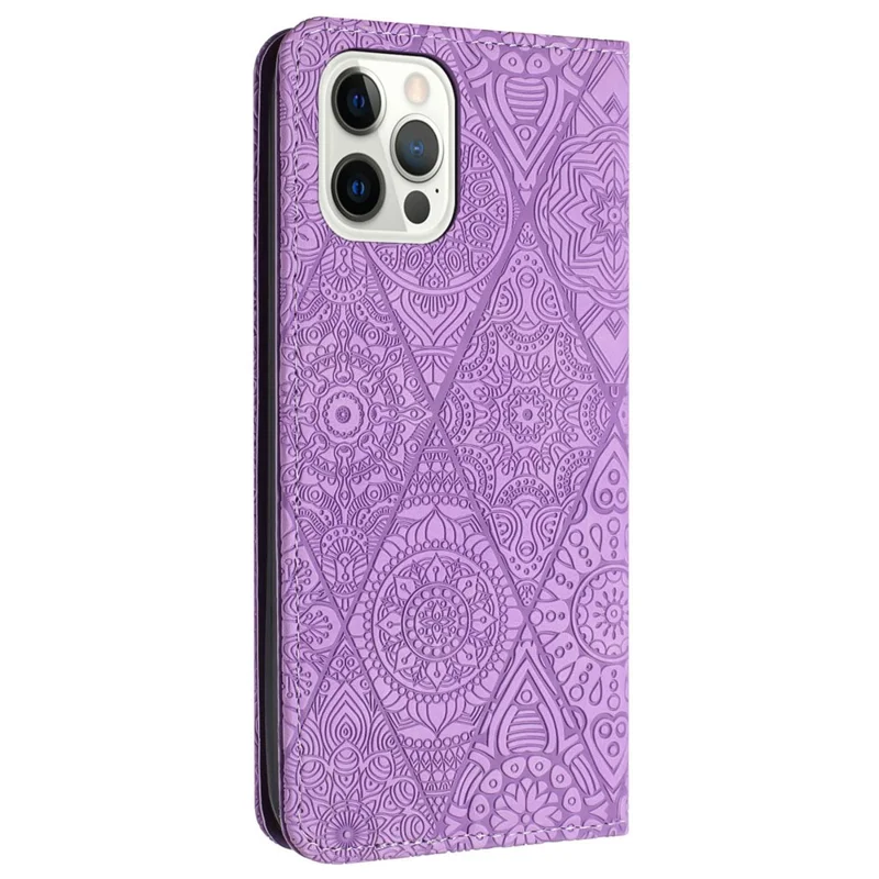 Para Iphone 16 Pro Max Case Imprimido Flower Wallet Stand Cover Telephone - Púrpura