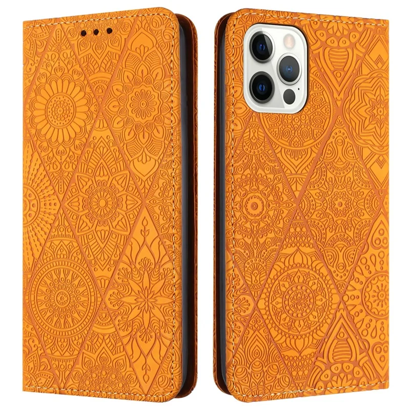 Para Iphone 16 Pro Case Imprimido Flower Wallet Stand Cover Telephone - Amarillo