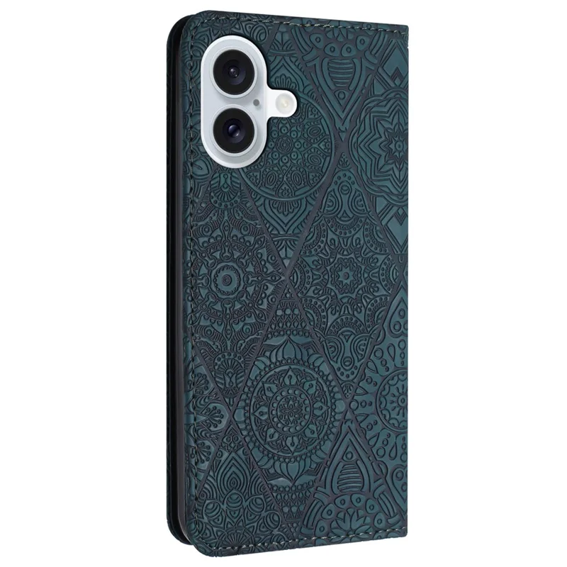 Voor iPhone 16 Hoesje met Gedrukte Bloem Portemonnee Stand Lederen Telefoonhoes - Blauw