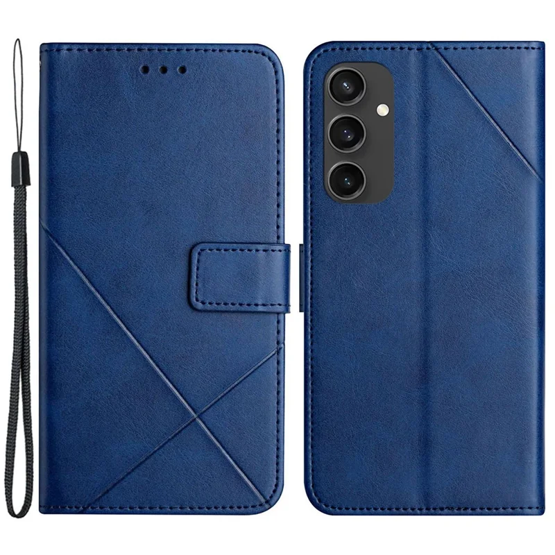 For Samsung Galaxy S24 FE Leather Case Line Pattern Wallet Phone Cover - Blue
