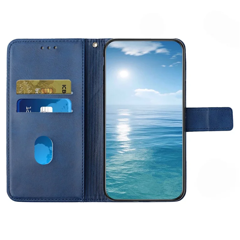 For Samsung Galaxy S24 FE Leather Case Line Pattern Wallet Phone Cover - Blue