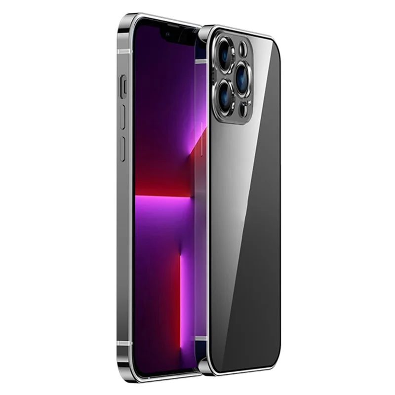 IM-CHEN For iPhone 13 Pro 6.1 inch Stainless Steel Frame + Hard PC Back Phone Cover Shockproof Transparent Case - Black
