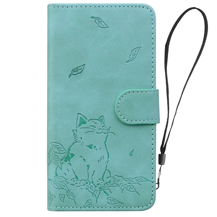For iPhone 16 Case Wallet Cat Pattern Imprinted Leather Phone Cover - Green
