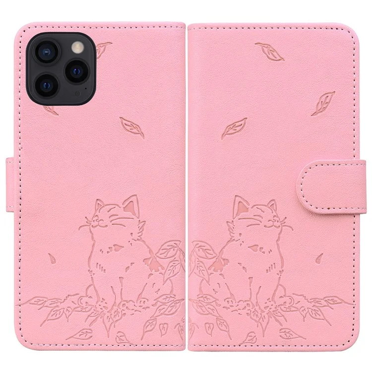 Para Iphone 16 Pro Case Wallet Patrón de Gato Cubierta de Teléfono de Cuero Impreso - Rosa