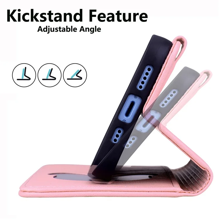 Para Iphone 16 Pro Case Wallet Patrón de Gato Cubierta de Teléfono de Cuero Impreso - Rosa