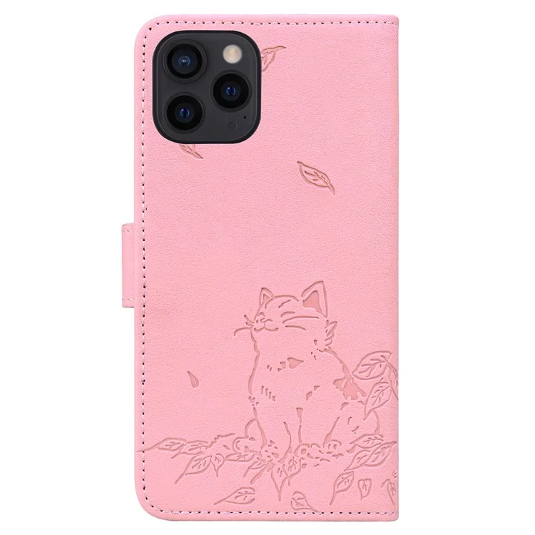 Para Iphone 16 Pro Case Wallet Patrón de Gato Cubierta de Teléfono de Cuero Impreso - Rosa