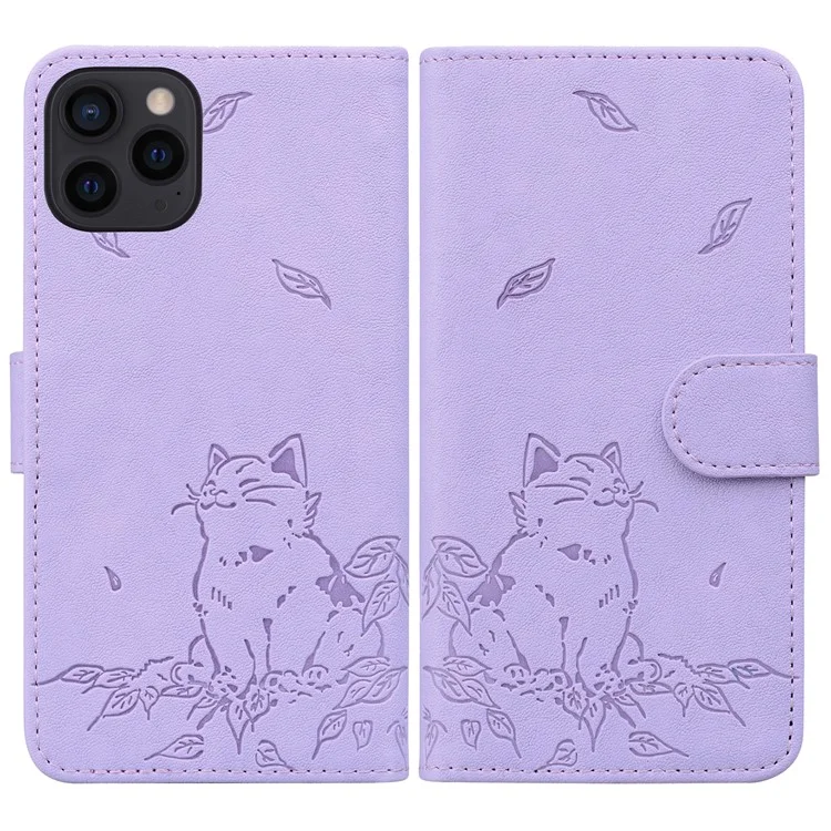 Para Iphone 14 Pro Max Case Wallet Patrón de Gato Cubierta de Teléfono de Cuero Impreso - Púrpura