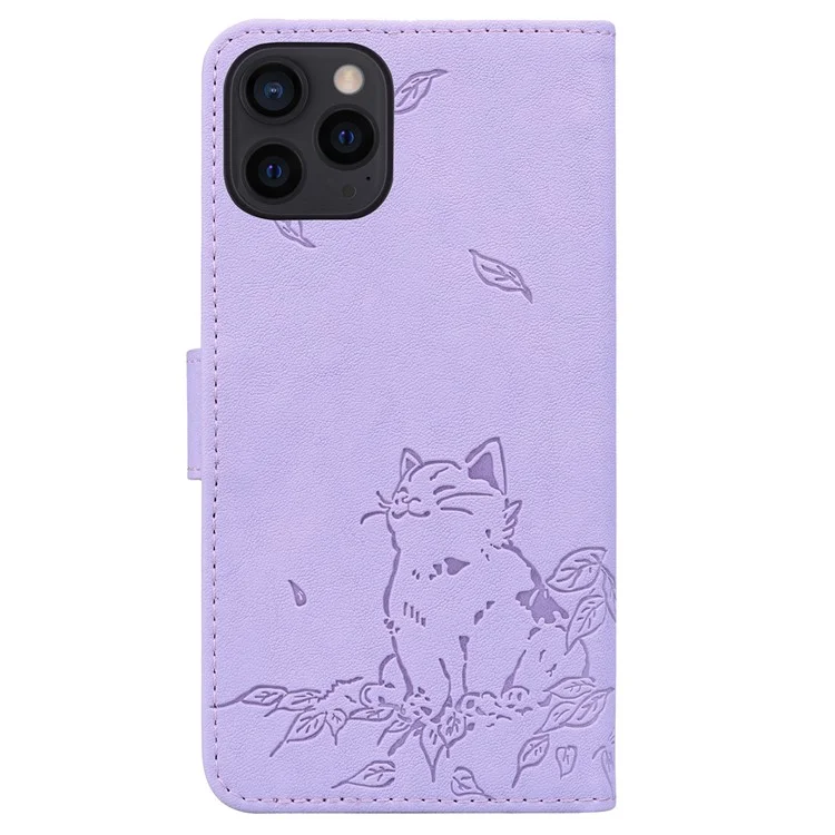 Para Iphone 14 Pro Max Case Wallet Patrón de Gato Cubierta de Teléfono de Cuero Impreso - Púrpura