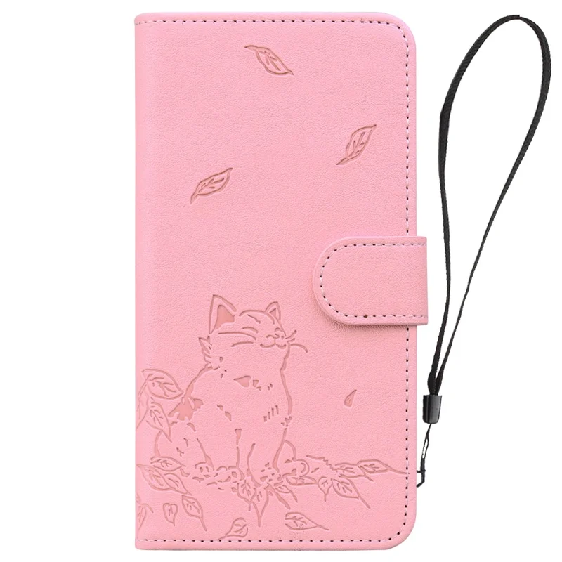 For iPhone 14 Pro Case Wallet Cat Pattern Imprinted Leather Phone Cover - Pink