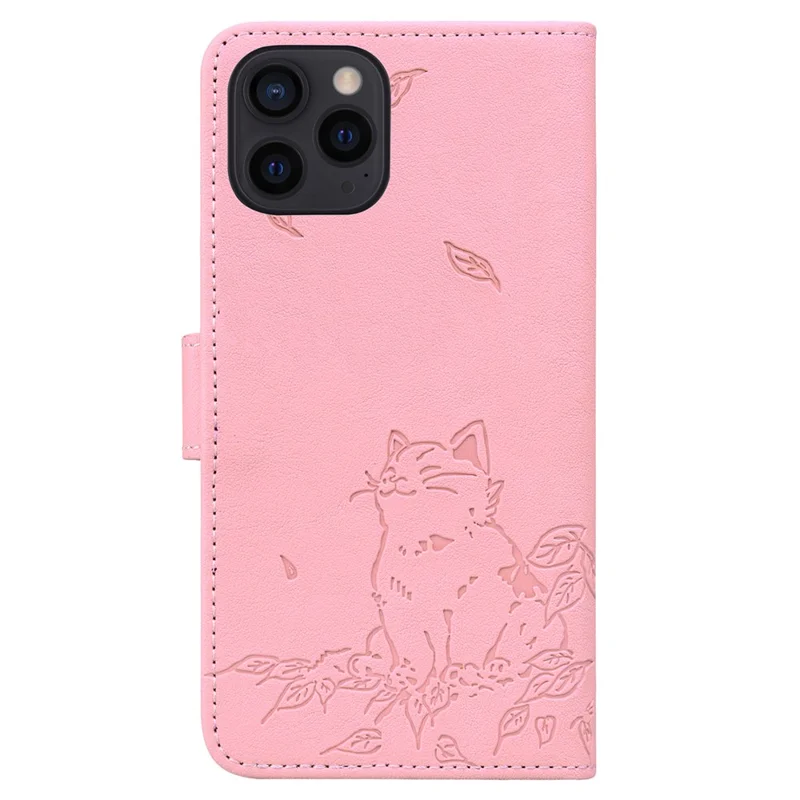For iPhone 14 Pro Case Wallet Cat Pattern Imprinted Leather Phone Cover - Pink