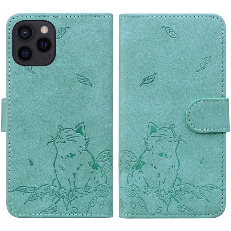 Para Iphone 13 Pro Case Wallet Cat Pattern Padrão de Couro Com Tampa de Telefone - Verde