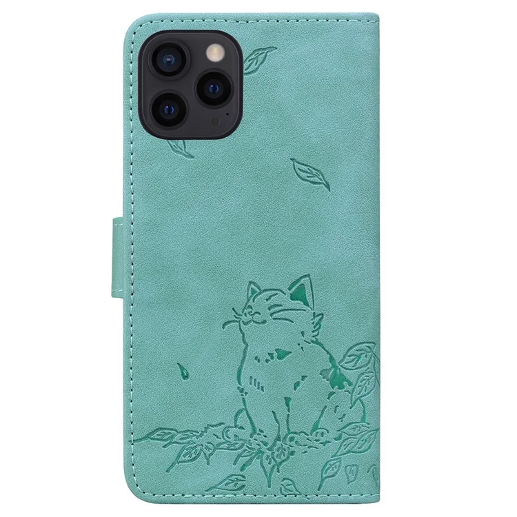 Para Iphone 13 Pro Case Wallet Cat Pattern Padrão de Couro Com Tampa de Telefone - Verde
