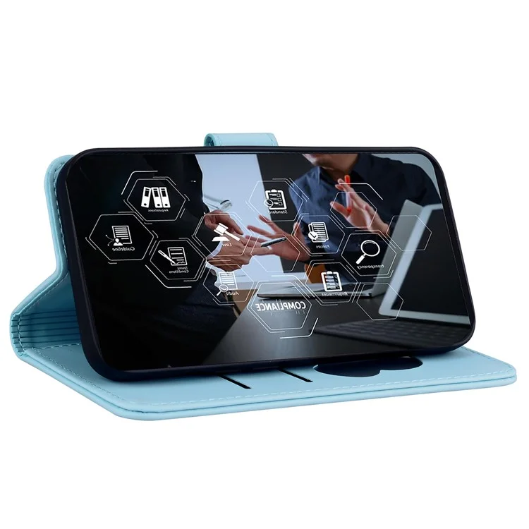 Para Iphone 13 Pro Max Case Wallet Patrón de Gato Cubierta de Teléfono de Cuero Impreso - Azul Cielo