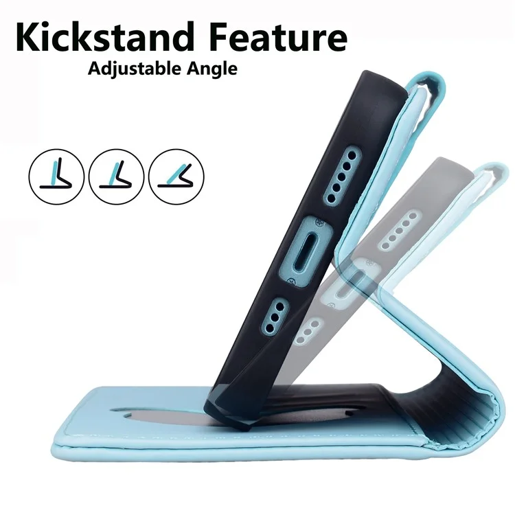 Para Iphone 13 Pro Max Case Wallet Patrón de Gato Cubierta de Teléfono de Cuero Impreso - Azul Cielo