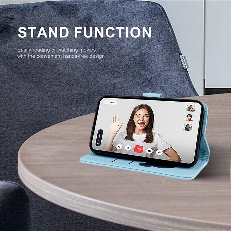 Para Iphone 13 Pro Max Case Wallet Patrón de Gato Cubierta de Teléfono de Cuero Impreso - Azul Cielo