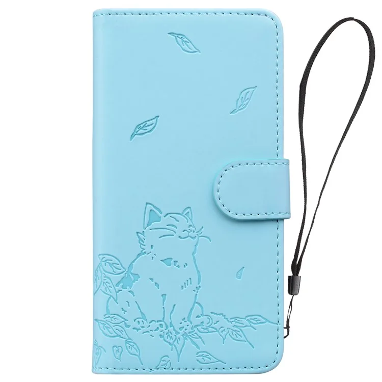Para Iphone 13 Pro Max Case Wallet Patrón de Gato Cubierta de Teléfono de Cuero Impreso - Azul Cielo