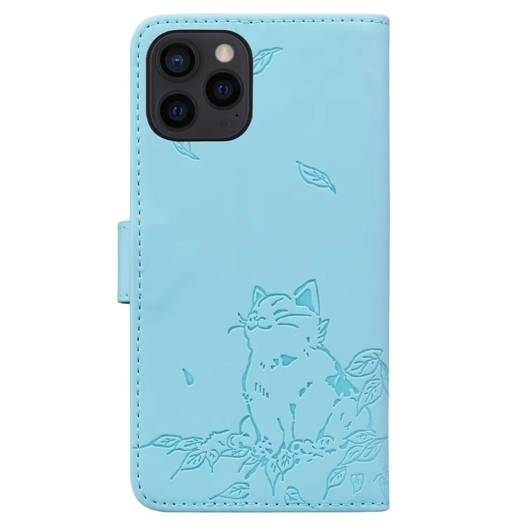 Para Iphone 13 Pro Max Case Wallet Patrón de Gato Cubierta de Teléfono de Cuero Impreso - Azul Cielo