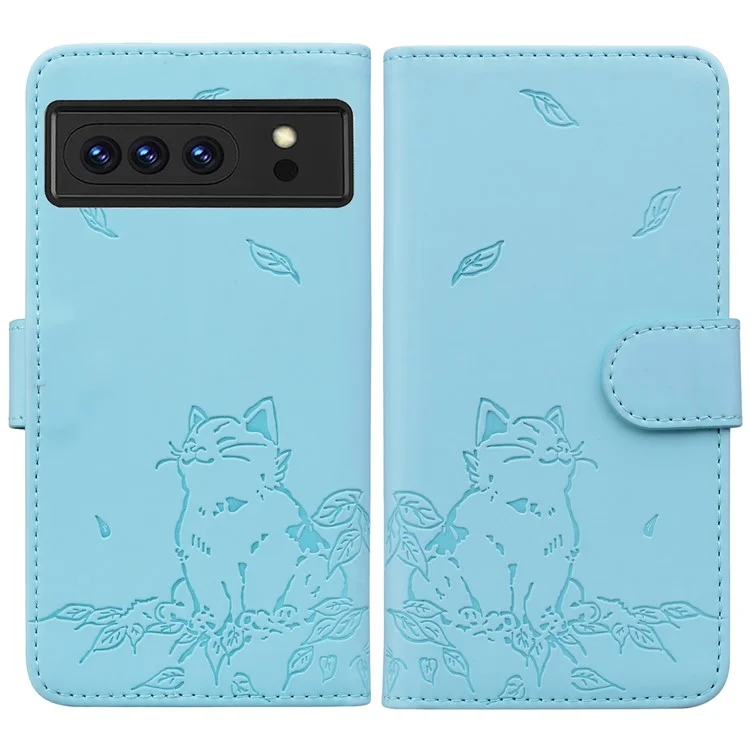 Für Google Pixel 8 Pro Case Wallet Cat Muster Eingeprägter Leder -telefonabdeckung - Himmelblau