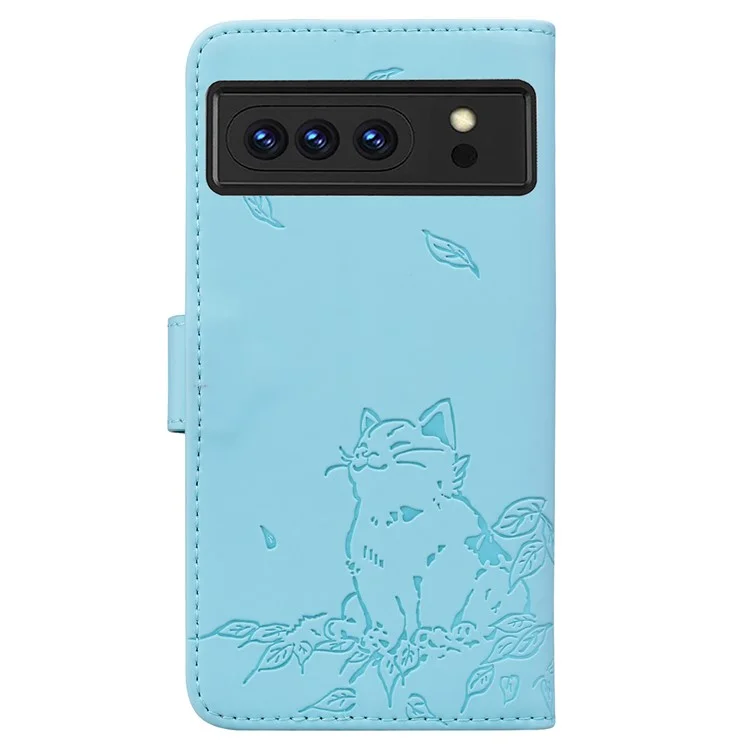 Für Google Pixel 8 Pro Case Wallet Cat Muster Eingeprägter Leder -telefonabdeckung - Himmelblau