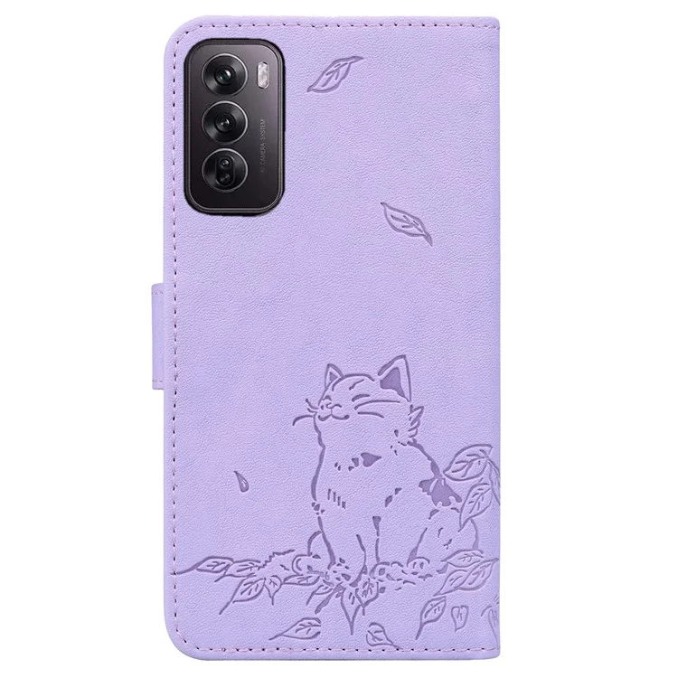 Für Oppo Reno12 5G (Global) Case Wallet Cat Muster Eingeprägter Leder -telefonabdeckung - Lila