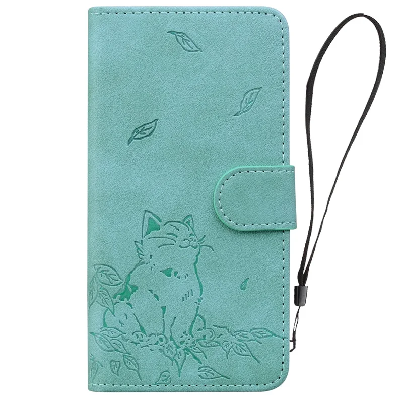 Para Sony Xperia 10 VI Case Wallet Patrón de Gato Cubierta de Teléfono Impreso de Cuero - Verde
