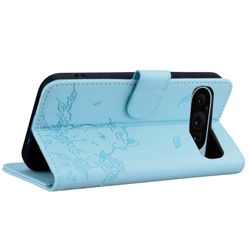 Für Google Pixel 9 / Pixel 9 Pro Case Wallet Cat Muster Eingeprägter Leder -telefonabdeckung - Himmelblau