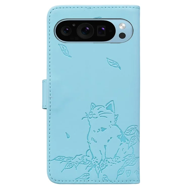Für Google Pixel 9 / Pixel 9 Pro Case Wallet Cat Muster Eingeprägter Leder -telefonabdeckung - Himmelblau