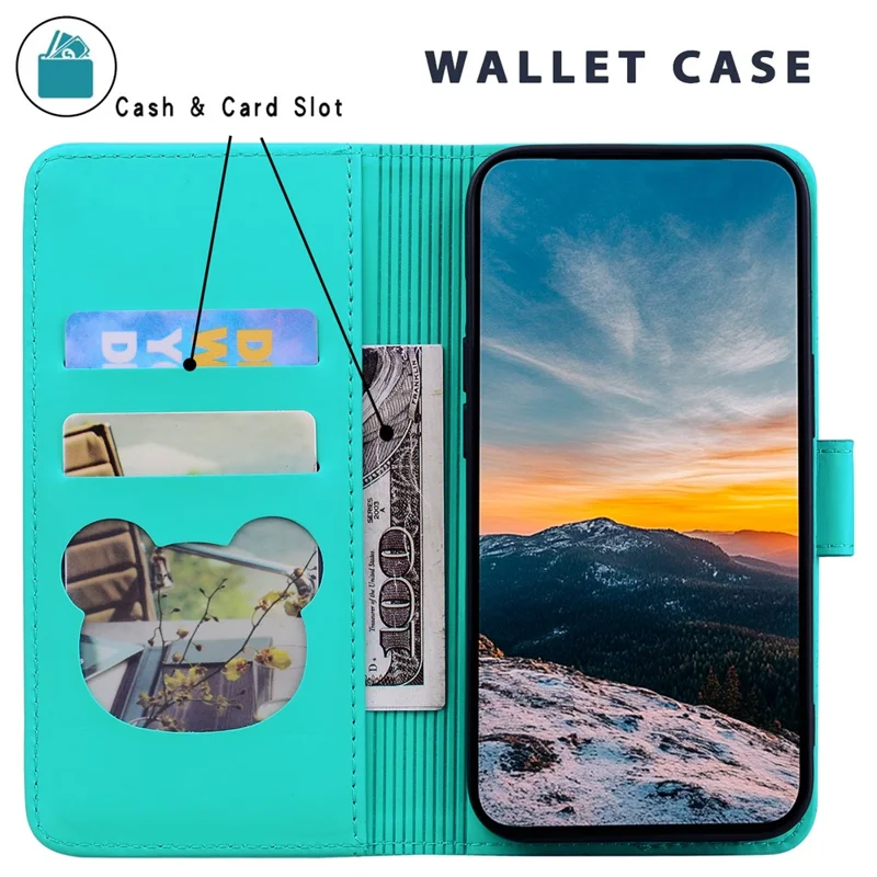 For Xiaomi Redmi 13C 4G / Poco C65 4G Case Wallet Cat Pattern Imprinted Leather Phone Cover - Lake Blue