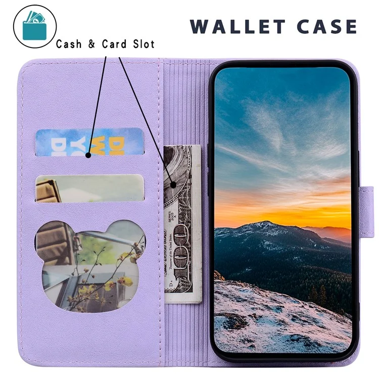 Para Xiaomi Poco F6 Pro 5G / Redmi K70 5G / K70 Pro 5G Case Carteira Cat Padrão Tampa de Couro Impressa - Roxo