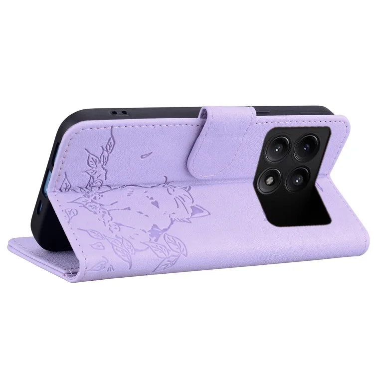 Para Xiaomi Poco F6 Pro 5G / Redmi K70 5G / K70 Pro 5G Case Carteira Cat Padrão Tampa de Couro Impressa - Roxo