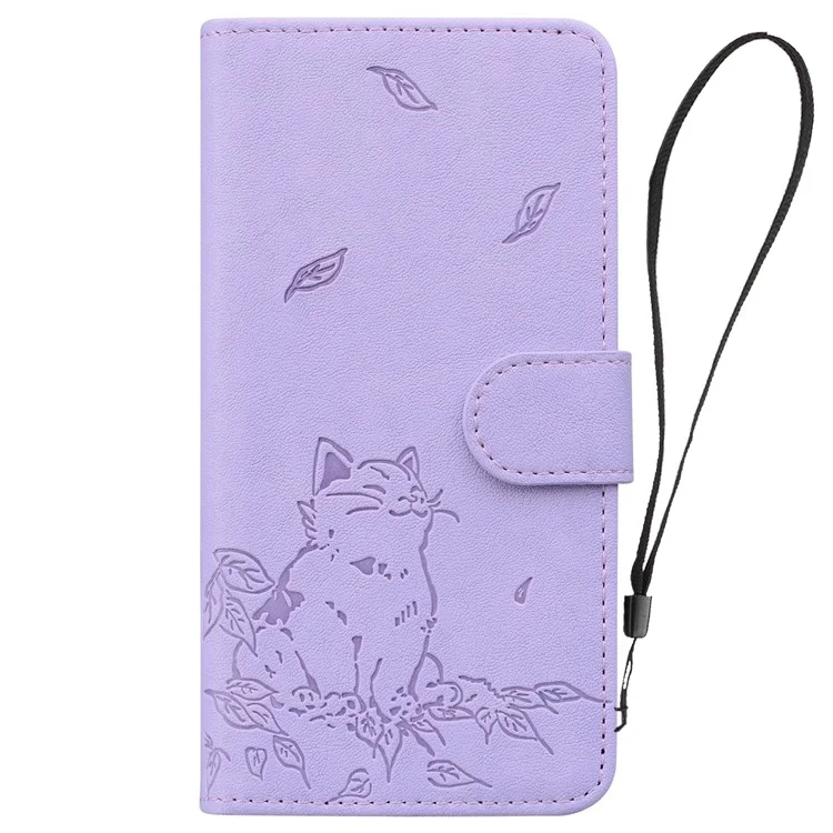 Para Xiaomi Poco F6 Pro 5G / Redmi K70 5G / K70 Pro 5G Case Carteira Cat Padrão Tampa de Couro Impressa - Roxo