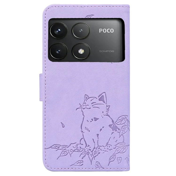 Para Xiaomi Poco F6 Pro 5G / Redmi K70 5G / K70 Pro 5G Case Carteira Cat Padrão Tampa de Couro Impressa - Roxo