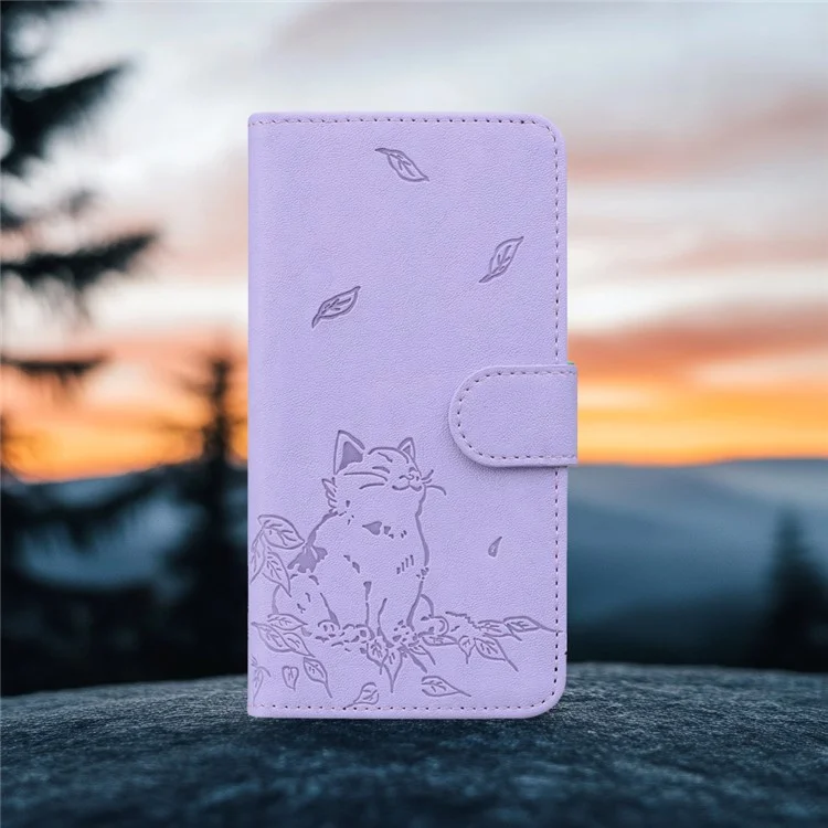 Para Xiaomi Poco F6 Pro 5G / Redmi K70 5G / K70 Pro 5G Case Carteira Cat Padrão Tampa de Couro Impressa - Roxo