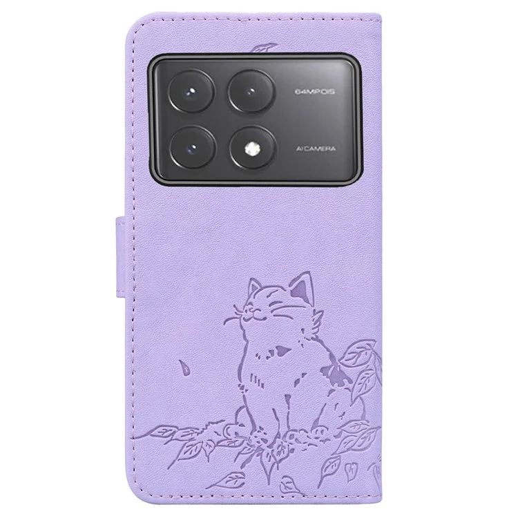 For Xiaomi Poco X6 5G / Redmi Note 13 Pro 5G Case Wallet Cat Pattern Imprinted Leather Phone Cover - Purple