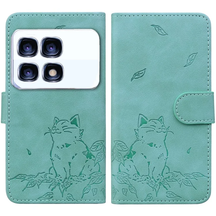 Für Xiaomi Redmi K70 Ultra Case Wallet Cat Muster Eingeprägter Leder -telefonabdeckung - Grün