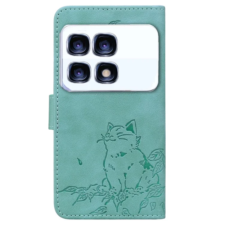 Für Xiaomi Redmi K70 Ultra Case Wallet Cat Muster Eingeprägter Leder -telefonabdeckung - Grün