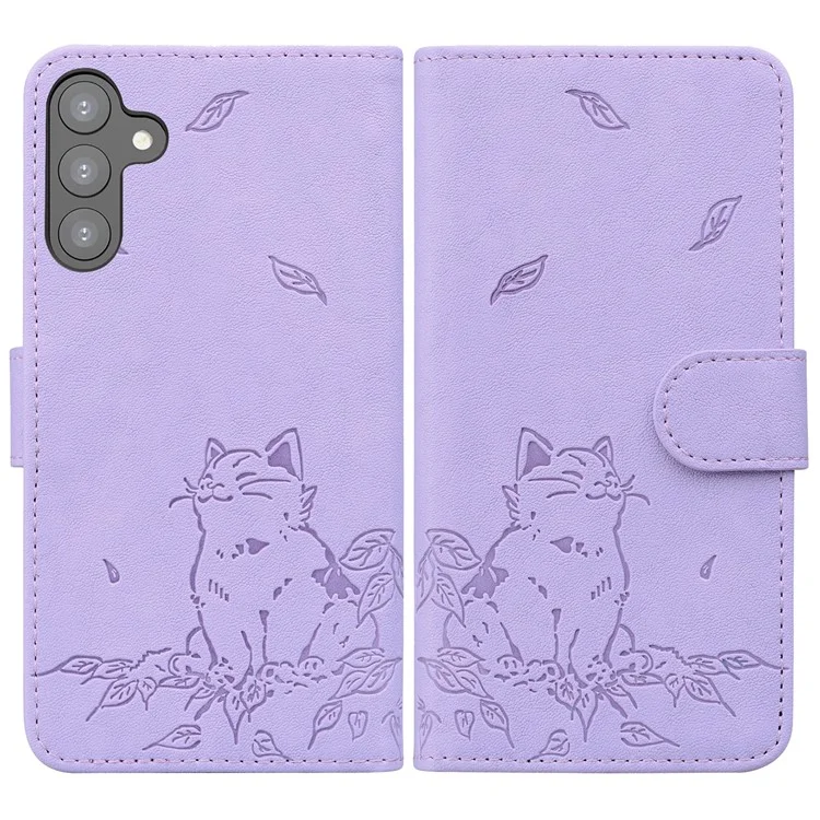 Für Samsung Galaxy S24 fe Case Wallet Cat Muster Gedruckter Leder -telefonabdeckung - Lila