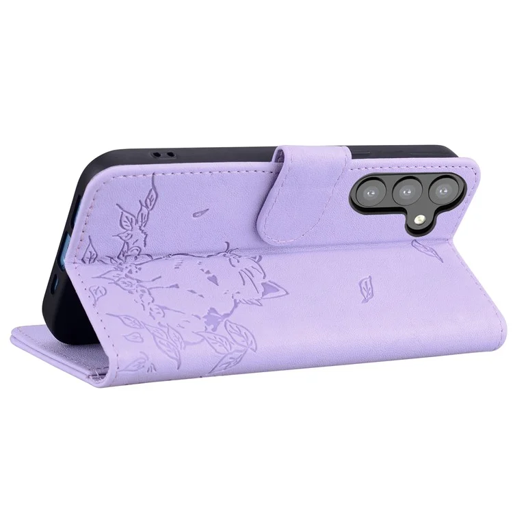 Für Samsung Galaxy S24 fe Case Wallet Cat Muster Gedruckter Leder -telefonabdeckung - Lila